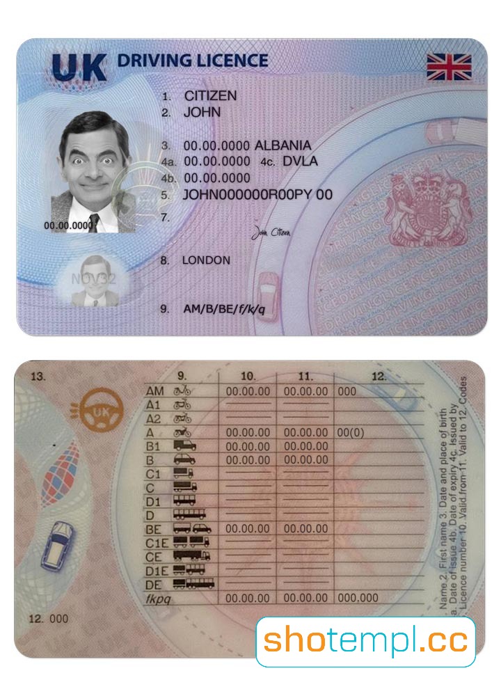 United Kingdom (UK) Driver License PSD Template V4